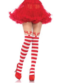 "Rudolph Reindeer Opaque Striped Pantyhose With Sheer Thigh High Accent LA-7945"