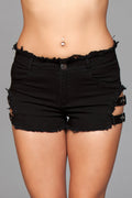 "Denim Shorts With Belt Buckle Side Details and Faux Back Pockets - Small BW-J10BKS"