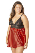 "Lace Cup Satin Empire Body Babydoll With Contrast Color Piping + G-String - Black/red - 3x4x OH-75-10873X-BRD3X4X"