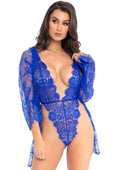 "3pc Lace Teddy and Robe Set - Royal Blue - Large LA-86112RYLBLUL"