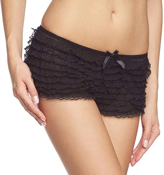"Lace Ruffle Tanga Shorts - One Size - Black LA-2985BLK"