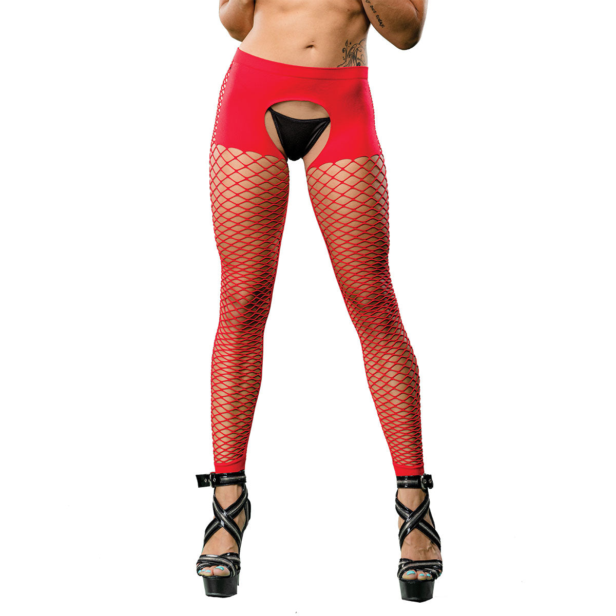 "Crotchless Short Style With Mesh Bottom Leggings - One Size - Red BH-69587SD-RD"