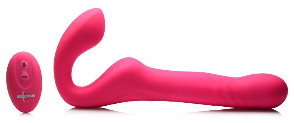 "Mighty-Thrust Thrusting and Vibrating Strapless Strap-on With Remote - Pink SU-AG934"
