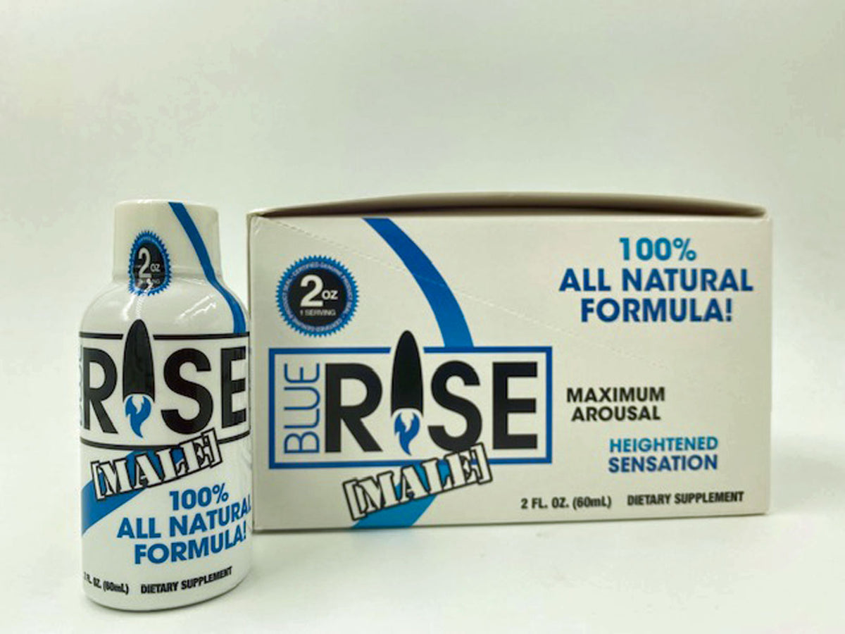 "Blue Rise Shot - 12 Liquid Bottle Male Sexual  Enhancement Display -  2 Fl. Oz. CG-BRLIQ"